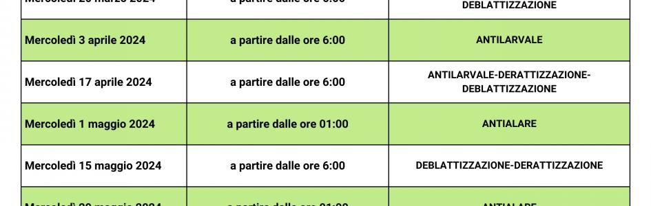 CALENDARIO INTERVENTI SANIFICAZIONE AMBIENTALE 2024 CAMPI SALENTINA