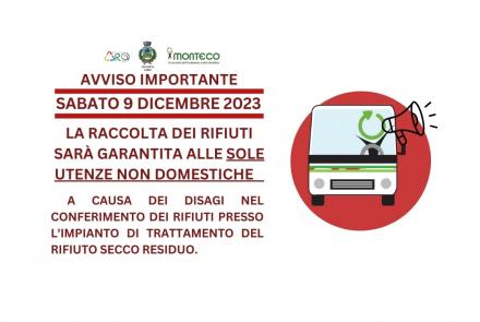 SABATO 9 DICEMBRE: RACCOLTA SOSPESA