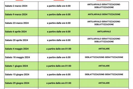 CALENDARIO DI INTERVENTI DI SANIFICAZIONE AMBIENTALE 2024 SURBO